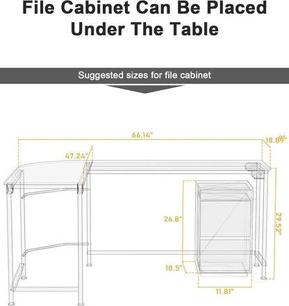 Teraves Modern L Shaped Gaming Desk 66'' Corner Computer Desk for Home Office Gaming Table Study Writing Workstation for Small Space, Easy to Assemble