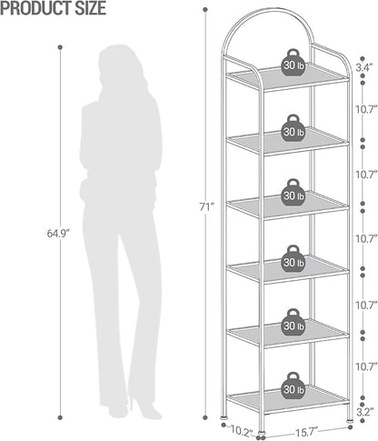 Bookcase Bookshelf, Tempered Glass Bookshelves, Slim Shelving Unit for Bedroom, Bathroom, Home Office, Steel Frame, 6 Tier Gold BC10601G