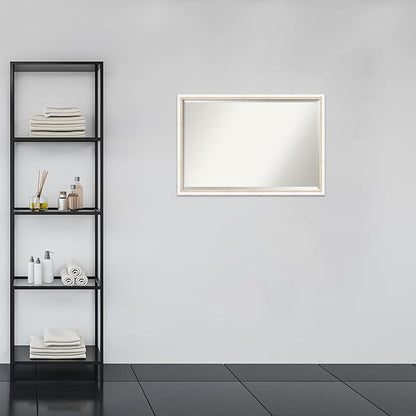 Amanti Art White Bathroom Mirror for Over Sink, 26x38 Morgan White Gold Rectangle Vanity Mirror, Large Modern Contemporary Wood Frame, Hangs Horizonally and Vertically, Bathroom Wall Decor, Beveled
