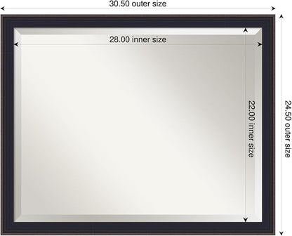 Amanti Art Black Bathroom Mirror for Over Sink, 25x31 Havana Black Bronze Rectangle Vanity Mirror, Large Casual Frame, Hangs Horizonally and Vertically, Bathroom Wall Decor, Beveled Edge