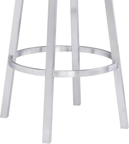 Armen Living Titana 26" Counter Height Swivel Grey Faux Leather and Brushed Stainless Steel Bar Stool