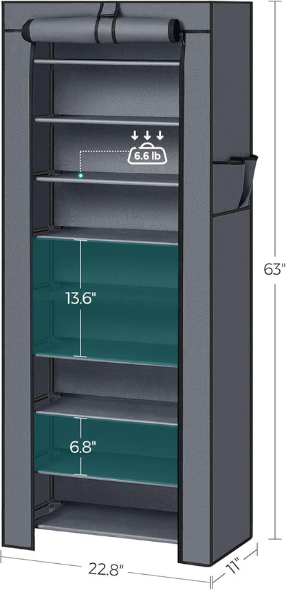 SONGMICS Shoe Rack with Non-Woven Fabric Cover, 9 Tier Storage Shelf for 27-35 Pairs of Shoes, Entryway, Suitable for Sneakers, High Heels, Flats, and Boots, Grey URXJ10G