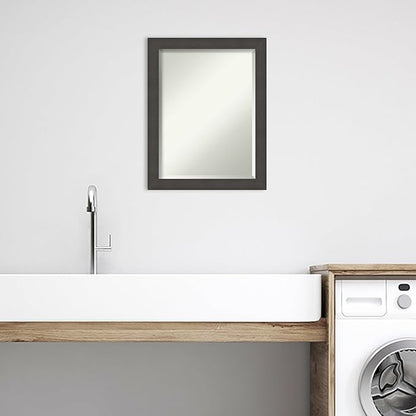 Amanti Art Silver Bathroom Mirror for Over Sink, 28x22 Blaine Light Pewter Narrow Rectangle Vanity Mirror, Medium Modern Contemporary Frame, Hangs Horizonally and Vertically, Bathroom Wall Decor