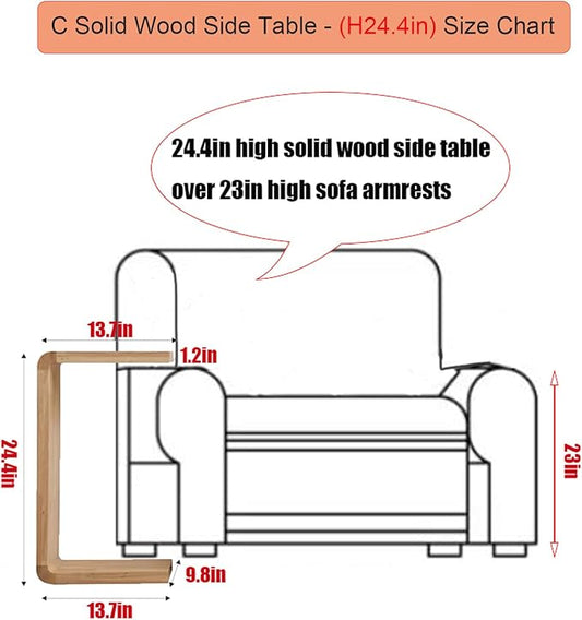 C Shaped End Table, Solid Wood C Side Table for Couch Sofa and Bed, Sofa Tables That Slide Under for Space Saving, Small Snack C Tables for Living Room Bedroom (H 24.4″ - Wood, 1)