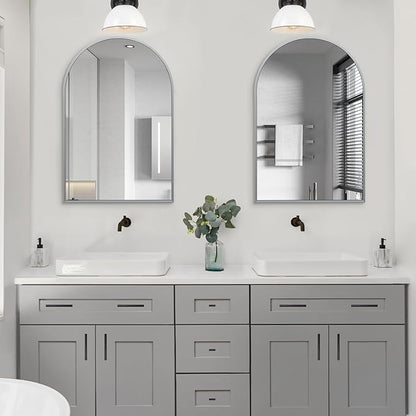 24" x 36" Silver Arched Mirror, Modern Aluminum Alloy Metal Frame, Arch Bathroom Vanity and Wall Decor Mirror for Bathroom, Living Room, Bedroom, Entryway