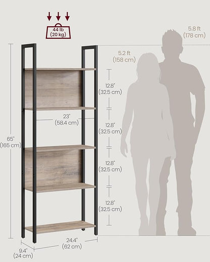 VASAGLE 5-Tier Bookshelf, Book Shelf, Industrial Bookcase, with Steel Frame, for Living Room, Home Office, Bedroom, 9.4 x 24.4 x 65 Inches, Greige and Black ULLS025B02