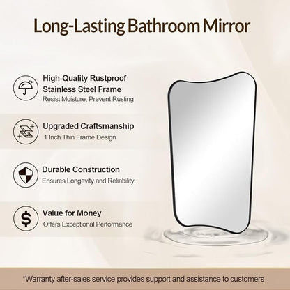 Black Bathroom Vanity Mirrors, 24 x 36 Irregular Wall Mirror with Black Trim Frame, Modern Asymmetrical Wall Mirror, Unique Shaped Decorative Mirrors for Living Room, Bedroom, Fireplace