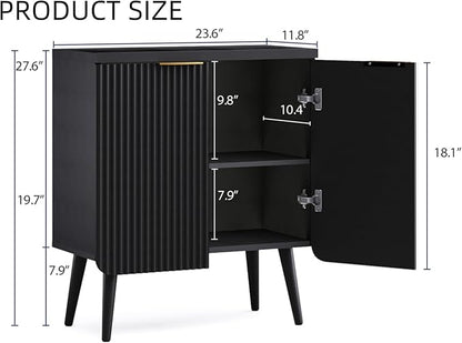 Buffet Cabinet, Sideboard Fluted Cabinet Modern Kitchen Buffet Storage Cabinets with Doors and Shelves, Wood Farmhouse Coffee Bar Station for Entryway & Dining Room & Living Room, Black