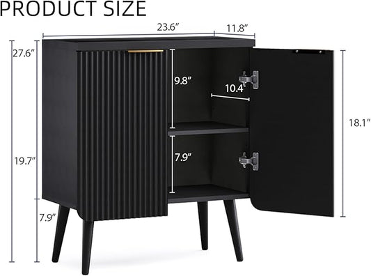 Buffet Cabinet, Sideboard Fluted Cabinet Modern Kitchen Buffet Storage Cabinets with Doors and Shelves, Wood Farmhouse Coffee Bar Station for Entryway & Dining Room & Living Room, Black