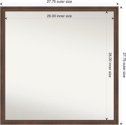 Amanti Art Brown Bathroom Mirror for Over Sink, 28x28 Florence Light Brown Square Vanity Mirror, Large Casual Frame, Hangs Horizonally and Vertically, Bathroom Wall Decor, Non-Beveled Edge