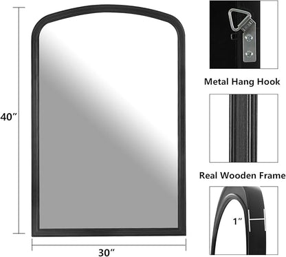 HOMECOOKIN Wood Arched Mirror for Bathroom, 30" x 40" Farmhouse Rustic Arched Wall Mirror Wood Framed Vanity Mirror for Home Decor Entryway Living Room (Black)