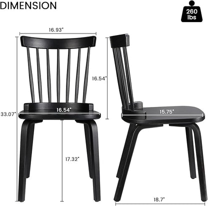 Unovivy Wood Dining Chairs Set of 4, Farmhouse Spindle Back, Widen Seat, Modern Mid-Century Country Style, for Living Room Restaurant, Black