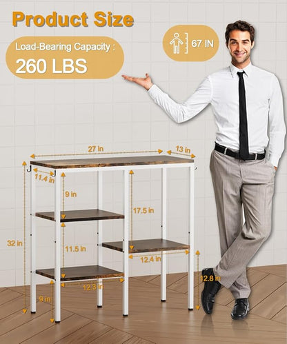 Artibear 4-Tier Kitchen Microwave Oven Stand, Adjustable Coffee Bar Station for Small Appliance, Baker's Rack with 4 Hooks & 5 Storage Shelves, Utility Rack for Kitchen, Living Room, Office, White