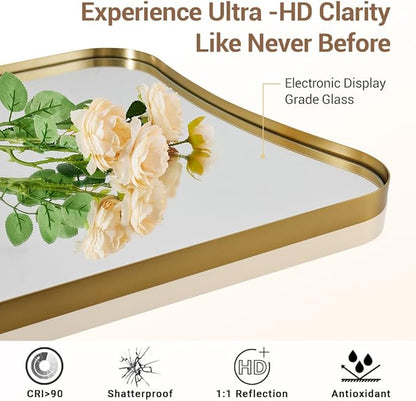 ANDY STAR 30x48 Inch Brushed Gold Mirror, Large Asymmetrical Wall Mirror, Antique Gold Mirror in Anti-Rust Stainless Steel Frame, Unique Designed Frame Ideal for Home Remodel