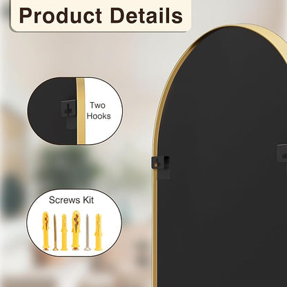 FICTOR Bathroom Vanity Mirror for Wall,32”x30” Arched Metal Framed Bathroom Mirror for Over Sink,Entryway,Living Room,Bedroom(Gold)