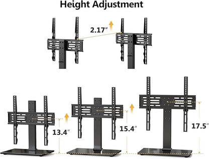 FITUEYES Universal TV Mount Stand Table Top TV Stand for 27-55 inch TVS Height Adjustable TV Stand Mount, Glass Base, Black