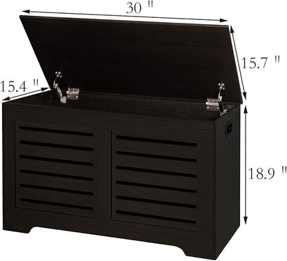 DINZI LVJ Storage Chest, Flip-Top Wooden Toy Box with 2 Safety Hinges, Entryway Shoe Storage Bench, Sturdy Large Storage Trunk for Living Room, Bedroom, Easy Assembly, Espresso