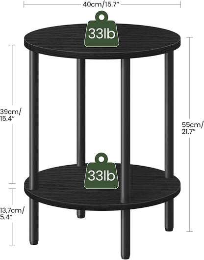 Round Side Table, 2-Tier End Table, Small Side Table with Metal Tube, Industrial Coffee Table, for Living Room, Bedroom, Black TBZ11BB