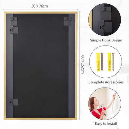 Koonmi Gold Mirrors for Wall, 30x60 Inch Bathroom Mirror, Rectangular Wall Mirror for Living Room Bedroom Bathroom, Hangs Horizontally or Vertically