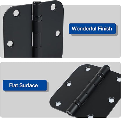 18 Pack Ball Bearing Round Matte Black Door Hinges 3.5 Inch 5/8" Radius Anti Squeak Interior 3-1/2"Flat Bifold Standard Bedroom Indoor for Doors 3 ½" Hardware Essentials House Home Decor Accessories