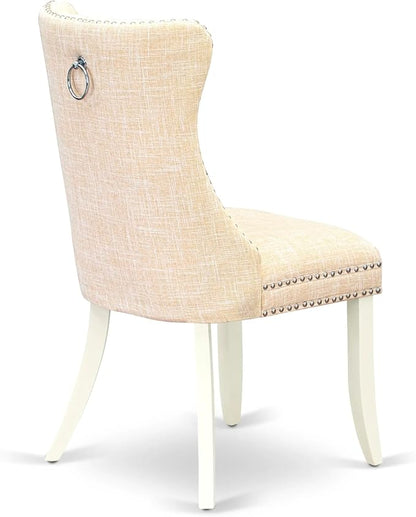 East West Furniture DODA9-LWH-32 9 Piece Kitchen Table Set Contains a Rectangle Dining Table with Butterfly Leaf and 8 Polyester Fabric Upholstered Chairs, 42x78 Inch, linen white