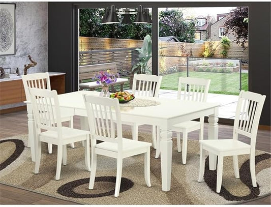 East West Furniture LGDA7-LWH-W 7 Piece Dining Table Set Consist of a Rectangle Dining Room Table with Butterfly Leaf and 6 Wood Seat Chairs, 42x84 Inch, Linen White
