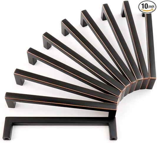KOOFIZO Solid Square Bronze Kitchen Cabinet Handles Oil Rubbed Bronze Cabinet Pulls, 10 Pack 5 Inch Bronze Hardware for Kitchen Cabinets Drawers Dresser Cupboard Bedroom Bathroom