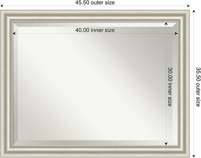 Amanti Art Bathroom Mirror for Over Sink, 36x46 Sophia Silver Rectangle Vanity Mirror, X-Large Traditional Frame, Hangs Horizonally and Vertically, Bathroom Wall Decor, Beveled Edge