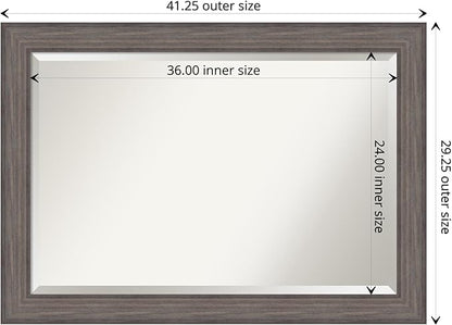 Amanti Art Grey Wall Mirror 29x41 Country Barnwood Rectangle Bathroom Mirror for Wall Decor Living Room, Large Rustic Farmhouse Wood Frame, Hangs Horizonally and Vertically, Bathroom Decor, Beveled
