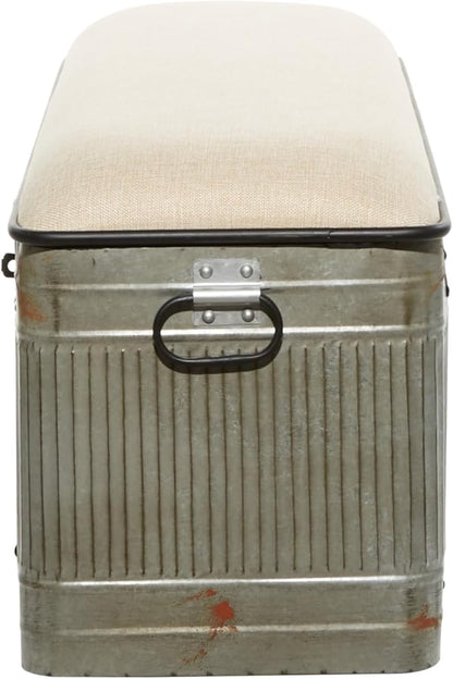 Deco 79 Metal Room Storage Bench Galvanized Entryway Bench with Cream Burlap Top, Bench 50" x 16" x 18", Gray