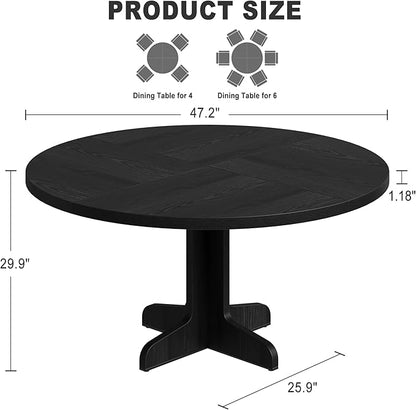 Garvee 47 Inch Round Dining Table for 4, Farmhouse Kitchen Dining Room Circle Dinner Table, Kitchen Dining Room Furniture, Black (Table Only)
