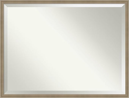 Amanti Art Brown Bathroom Mirror for Over Sink, 32x42 Florence Light Brown Rectangle Vanity Mirror, X-Large Casual Frame, Hangs Horizonally and Vertically, Bathroom Wall Decor, Beveled Edge
