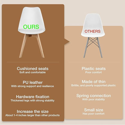 OLIXIS Dining Chairs Set of 8 Kitchen Mid Century Modern Chairs with Wood Legs and PU Leather Cushion for Living Room Bedroom Outdoor Lounge, White