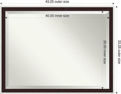 Amanti Art Wall Mirror 33x43 Maya Espresso Silver Rectangle Bathroom Mirror for Wall Decor Living Room, X-Large Modern Frame, Hangs Horizonally and Vertically, Bathroom Decor, Beveled Edge