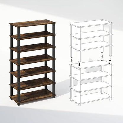 Furinno Turn-S-Tube 4-Tier Multipurpose Standing Shelves, Amber Pine/Black, Set of 2