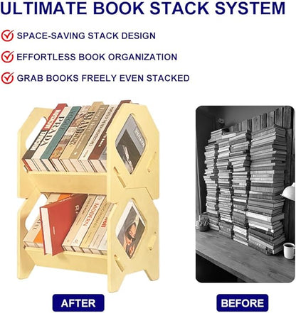 2 Pack Desktop Bookshelf, Stackable Book Organizer with Handle, Storage Rack for CD/Magazine/File Folder, Portable Small Bookshelf for Study, Living Room, Kid's Room, No Nails, Medium Size