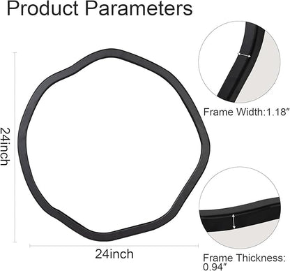 ULIKE Round Wood Mirror 24 Inch Circle Wall Mirror, Asymmetrical Bathroom Vanity Mirror with Wood Frame, Decorative Wall Mounted Mirror for Bedroom, Living Room, Entryway, Black