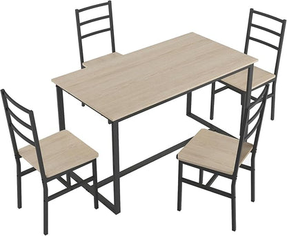 5-Piece Dining Table Set with 4 Chairs, 47.2" Kitchen Table Chairs Set of 4, Rectangular Industrial Style Dining Room Table Set with Backrest, Perfect for Small Space, Beige