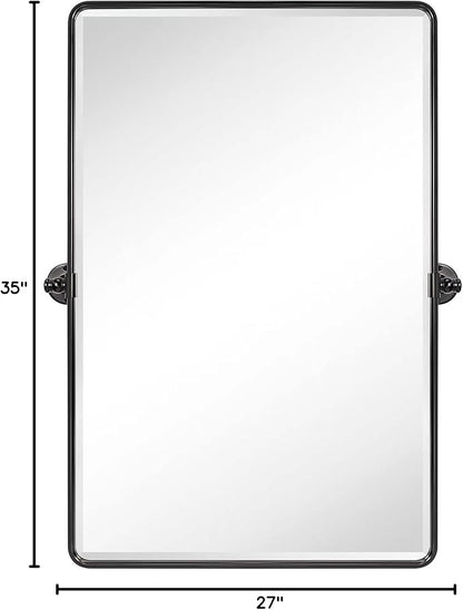 TEHOME Pivot Oil Rubbed Bronze Rectangle Bathroom Mirror Beveled Tilting Rectangular Bathroom Vanity Mirrors for Wall Vertical Wall Mounted Pivoting Mirrors, 25x35''