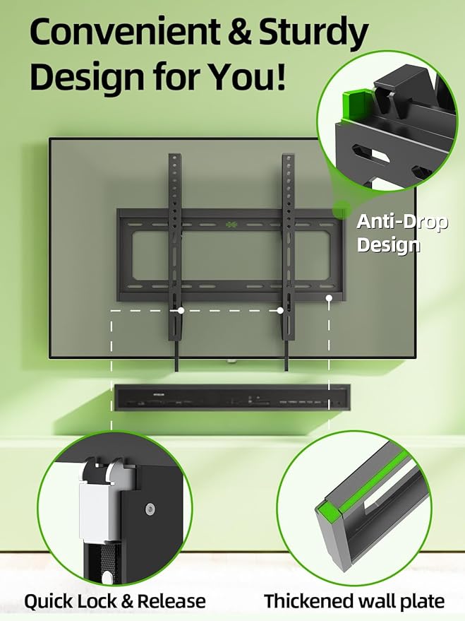 USX Mount Tilting TV Wall Mount Bracket Low Profile for Most 26"-60" LED, LCD, Flat Television, TV Bracket Tilt Mount for VESA 400x400mm- Up to 99lbs, Quick Lock and Release Fits 12" 16" Stud