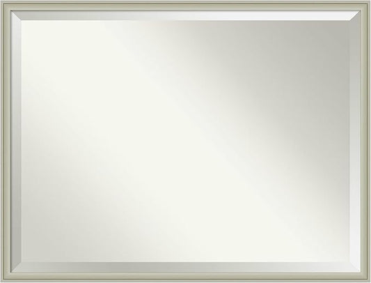 Amanti Art Silver Bathroom Mirror for Over Sink, 32x42 Florence Silver Rectangle Vanity Mirror, X-Large Casual Frame, Hangs Horizonally and Vertically, Bathroom Wall Decor, Beveled Edge from WI, USA
