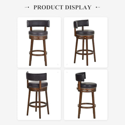 COLAMY Swivel Bar Stools Set of 4, 30 Inch Swivel Bar Height Bar Stools, Wood Swivel Barstools with Back, Modern Upholstered Wooden Barstools for Kitchen Island Dining Room Bar, Dark Brown
