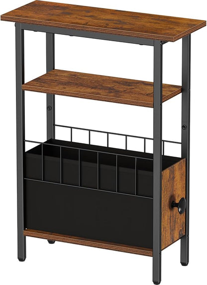 Snughome Narrow Side Table for Small Spaces, Slim End Table 3 Tier, Skinny Nightstand with Drawer, Sofa Beside Table with Storage Shelf for Living Room Bedroom