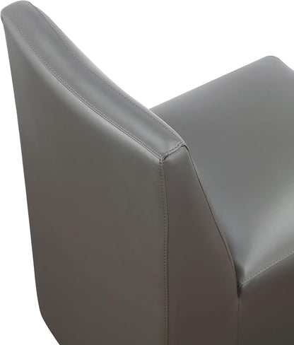 Manhattan Comfort Anna Square Modern Dining Chair with Head to Toe Faux Leather Upholstery and Plastic Foot Padding, Luxury Accent Furniture, Set of 1, Pewter