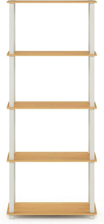 Furinno Turn-N-Tube 5-Tier Multipurpose Shelf / Display Rack / Storage Shelf / Bookshelf, Square Tubes, Beech/White