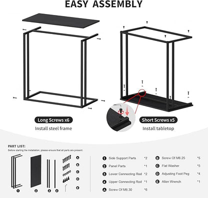 C-Shaped Side Table, Modern End Table with Metal Frame, Space Saving Design for Living Room，Large Surface Couch Table for Bedroom, and Home Office，24 x 12 x 24 inches (Black)