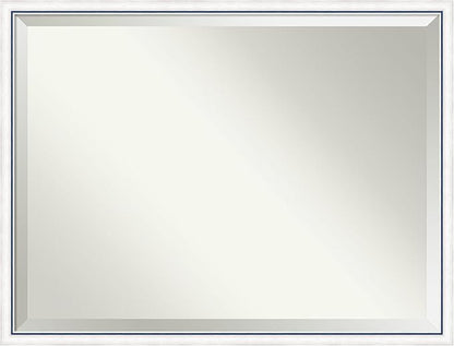 Amanti Art White Bathroom Mirror for Over Sink, 32x42 Morgan White Blue Rectangle Vanity Mirror, X-Large Modern Contemporary Wood Frame, Hangs Horizonally and Vertically, Bathroom Wall Decor, Beveled