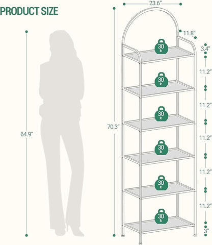 Bookcase Bookshelf, Tempered Glass Bookshelves, Slim Shelving Unit for Bedroom, Bathroom, Home Office, Steel Frame, 6 Tier Gold BC21699G