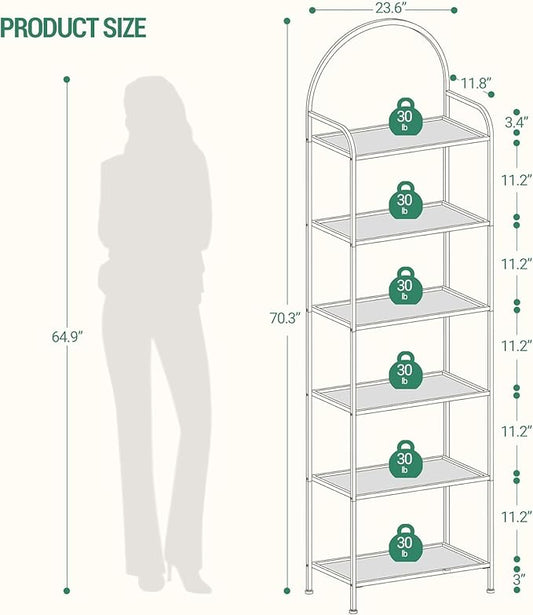 Bookcase Bookshelf, Tempered Glass Bookshelves, Slim Shelving Unit for Bedroom, Bathroom, Home Office, Steel Frame, 6 Tier Gold BC21699G