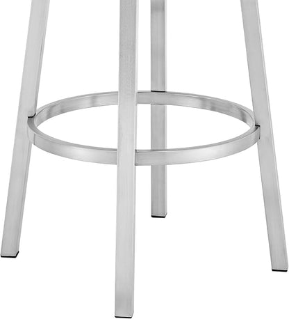 Armen Living Madrid 26" Seat Height Swivel Modern Blue Faux Leather and Brushed Stainless Steel Bar Stool for Kitchen Island Counter